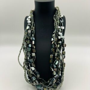 Vintage Iridescent Multi-Strand Shell Bead Statement Necklace